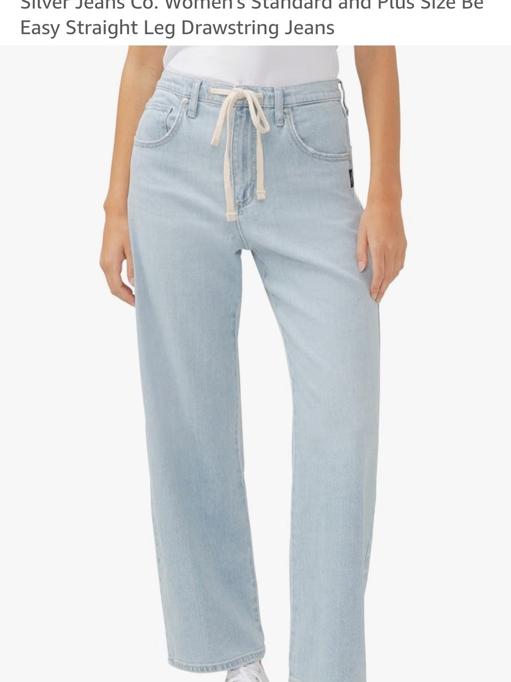 Silver Light Wash Straight Leg Drawstring Jeans - Women